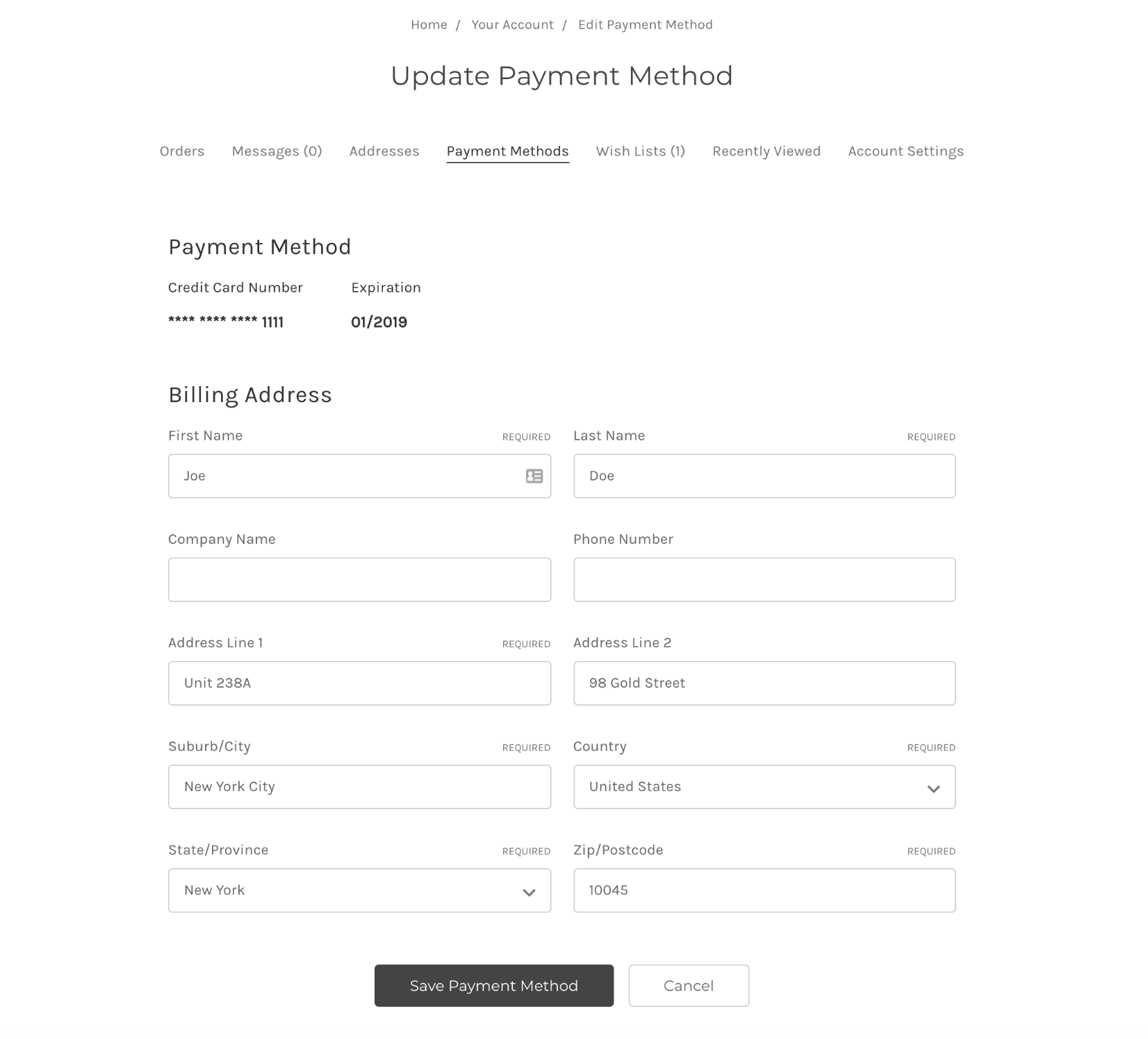 Edit Payment Method Form