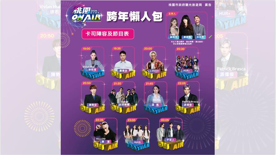 「2026桃園ON AIR跨年晚會」雙場地登場　科技、運動、跨界演出一次到位