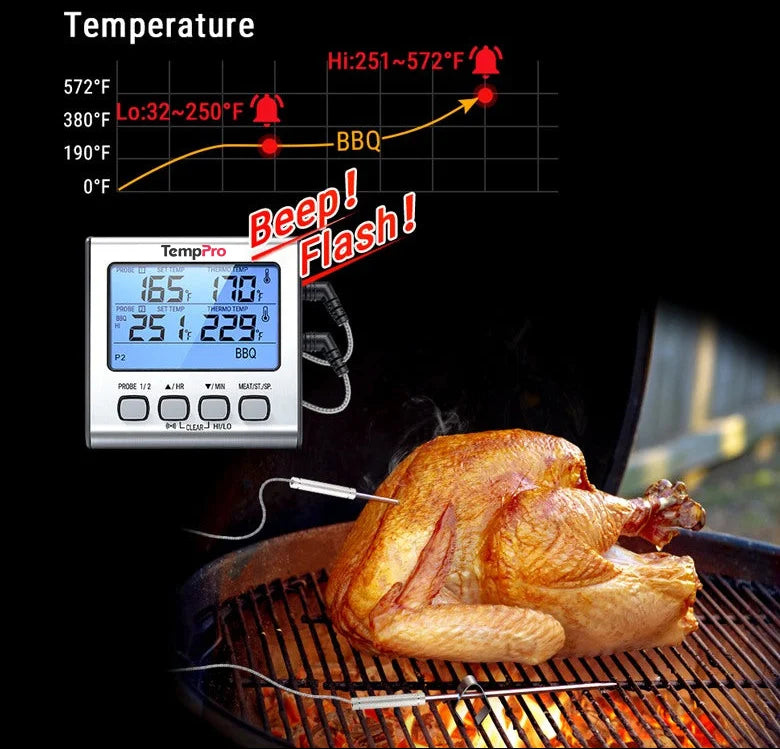ThermoPro TP-17 digitální kuchyňský teploměr, dvě sondy, stříbrný