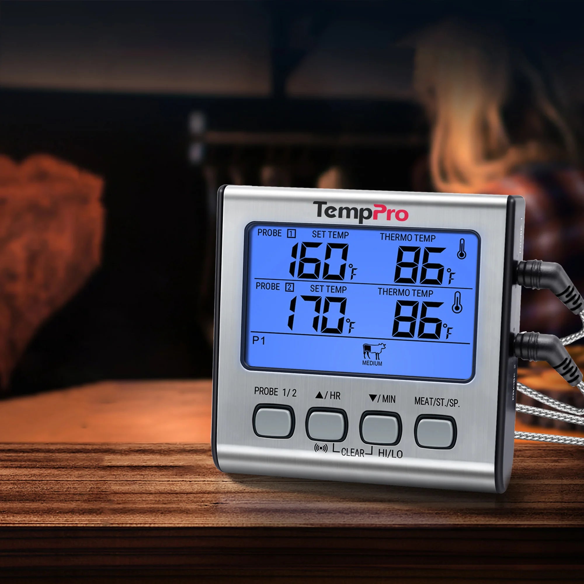 ThermoPro TP-17 digitální kuchyňský teploměr, dvě sondy, stříbrný