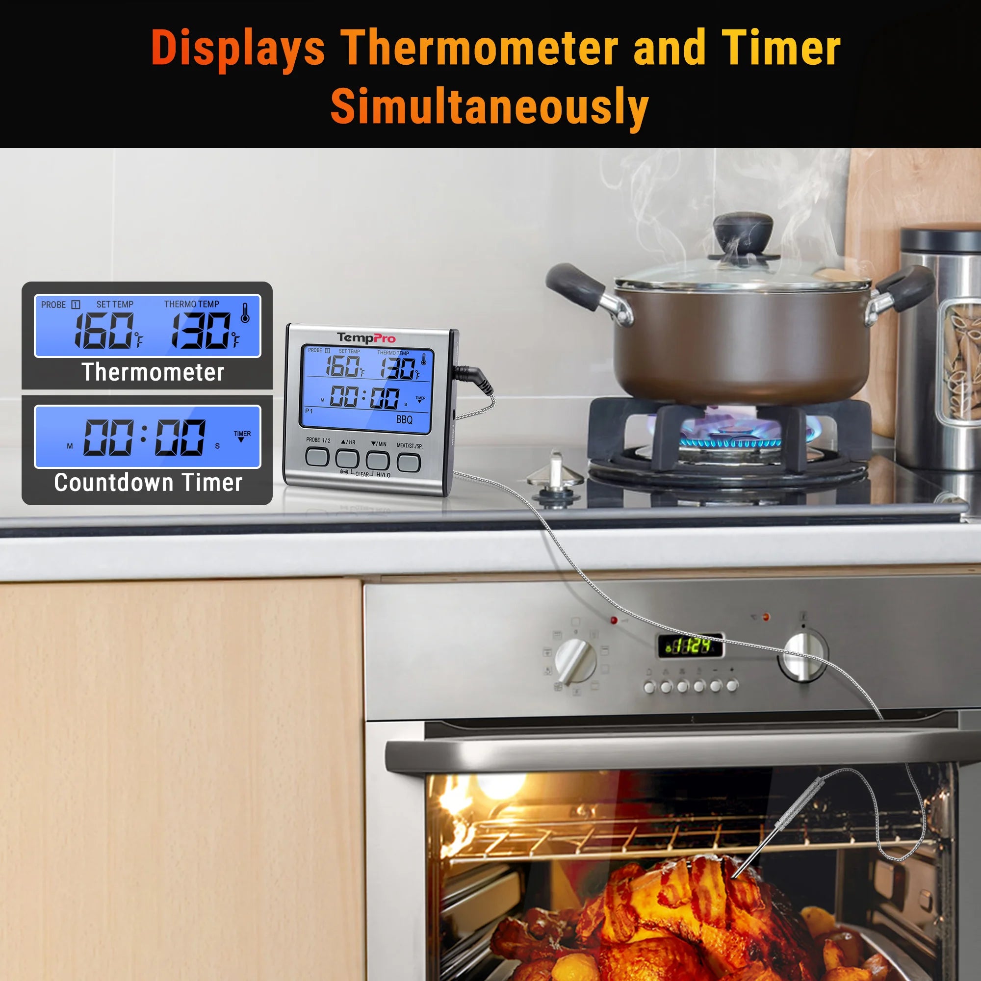 ThermoPro TP-17 digitální kuchyňský teploměr, dvě sondy, stříbrný