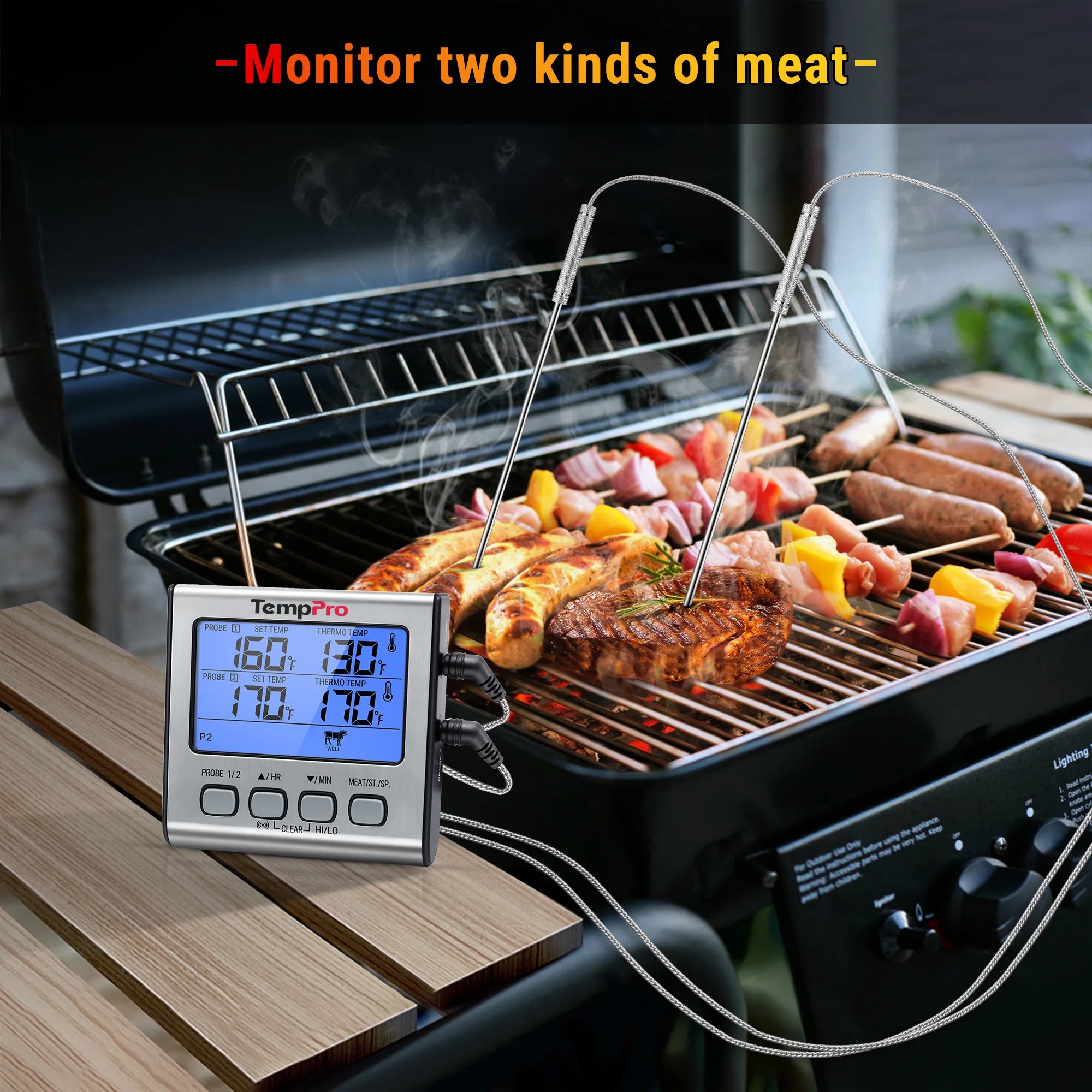 ThermoPro TP-17 digitální kuchyňský teploměr, dvě sondy, stříbrný