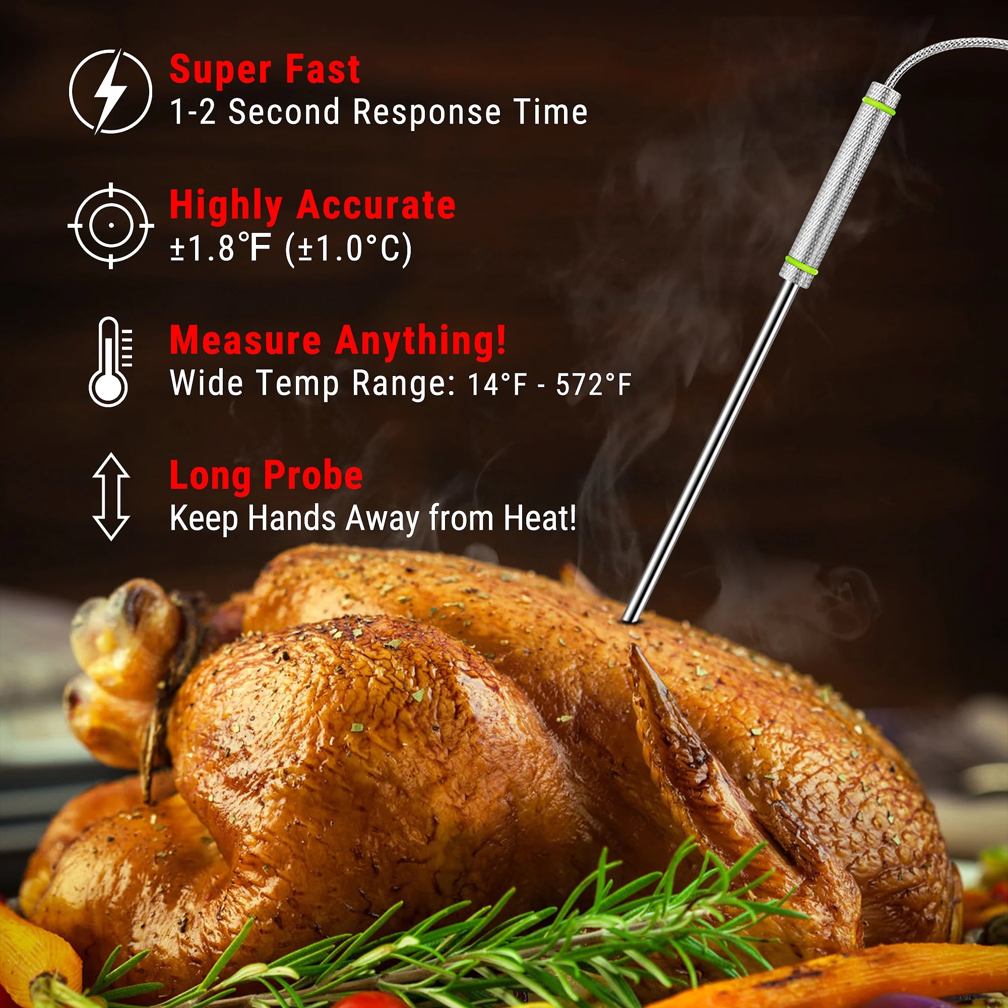 ThermoPro TP-17H digitální kuchyňský teploměr, čtyři sondy, stříbrný