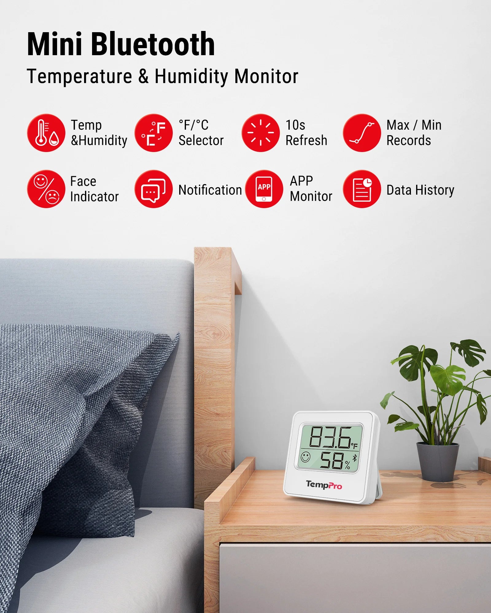 ThermoPro vnitřní digitální Bluetooth vlhkoměr a teploměr TP-357
