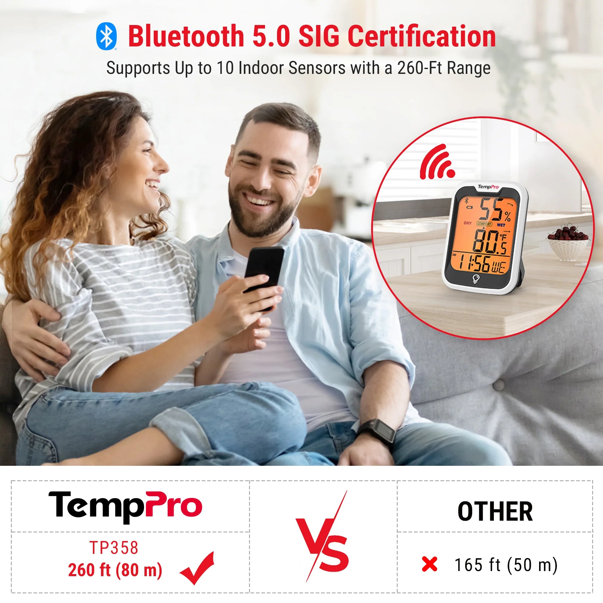 ThermoPro TP-358, domácí teploměr s teplotou a vlhkostí, LCD 3", aplikace pro statistiky