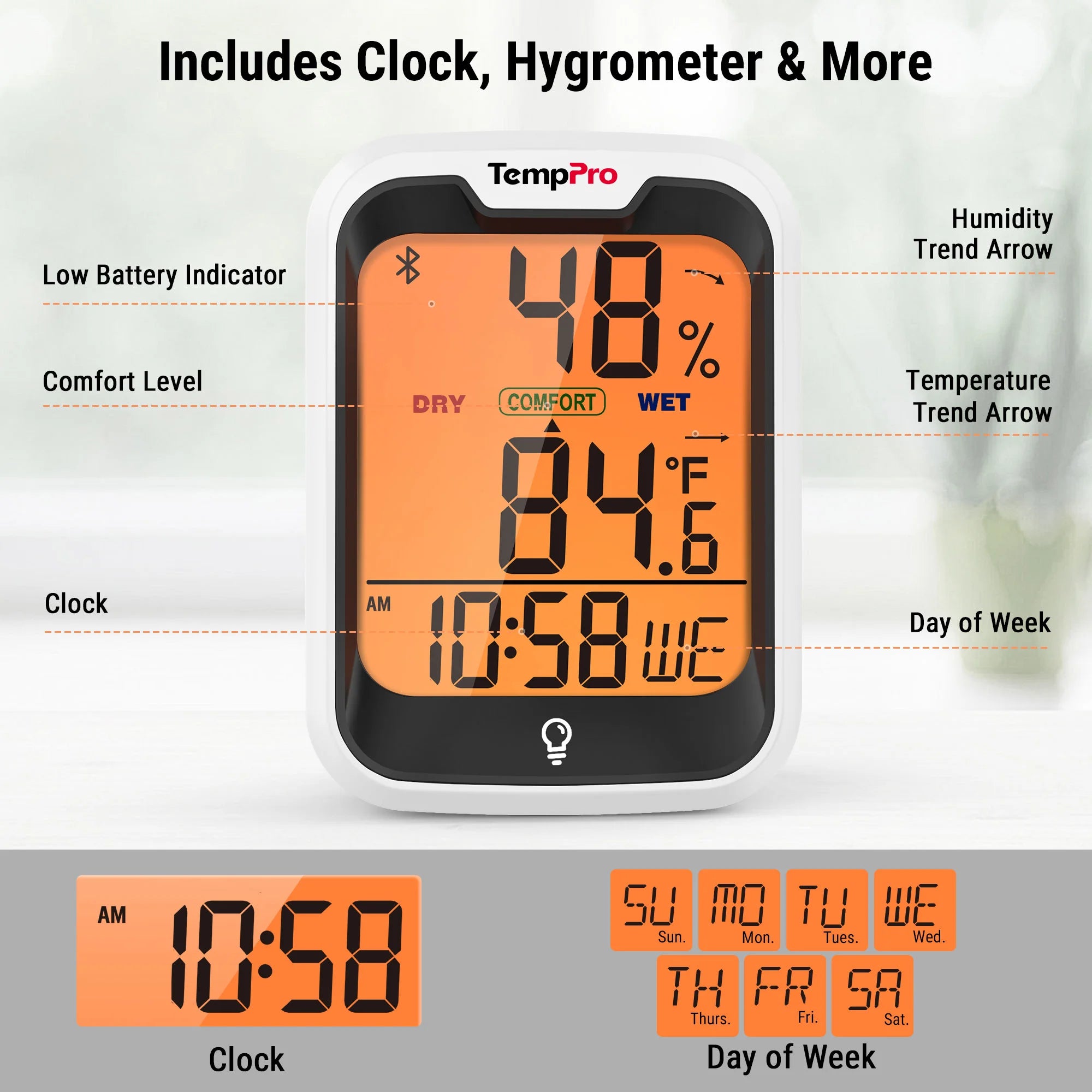 ThermoPro TP-358, domácí teploměr s teplotou a vlhkostí, LCD 3", aplikace pro statistiky