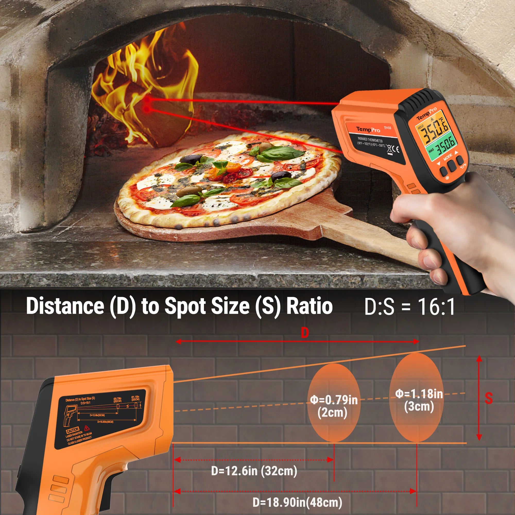 ThermoPro TP-450, bezdotykový teploměr, rozsah měření -50 až 550°C