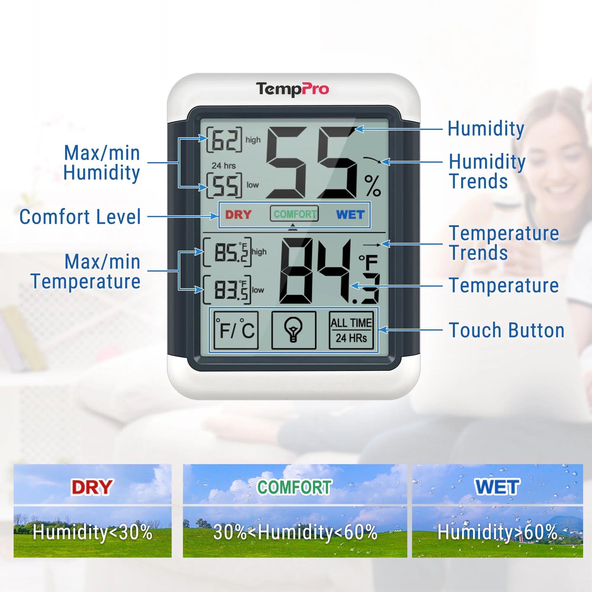 ThermoPro digitální teploměr s měřením vlhkosti TP-55