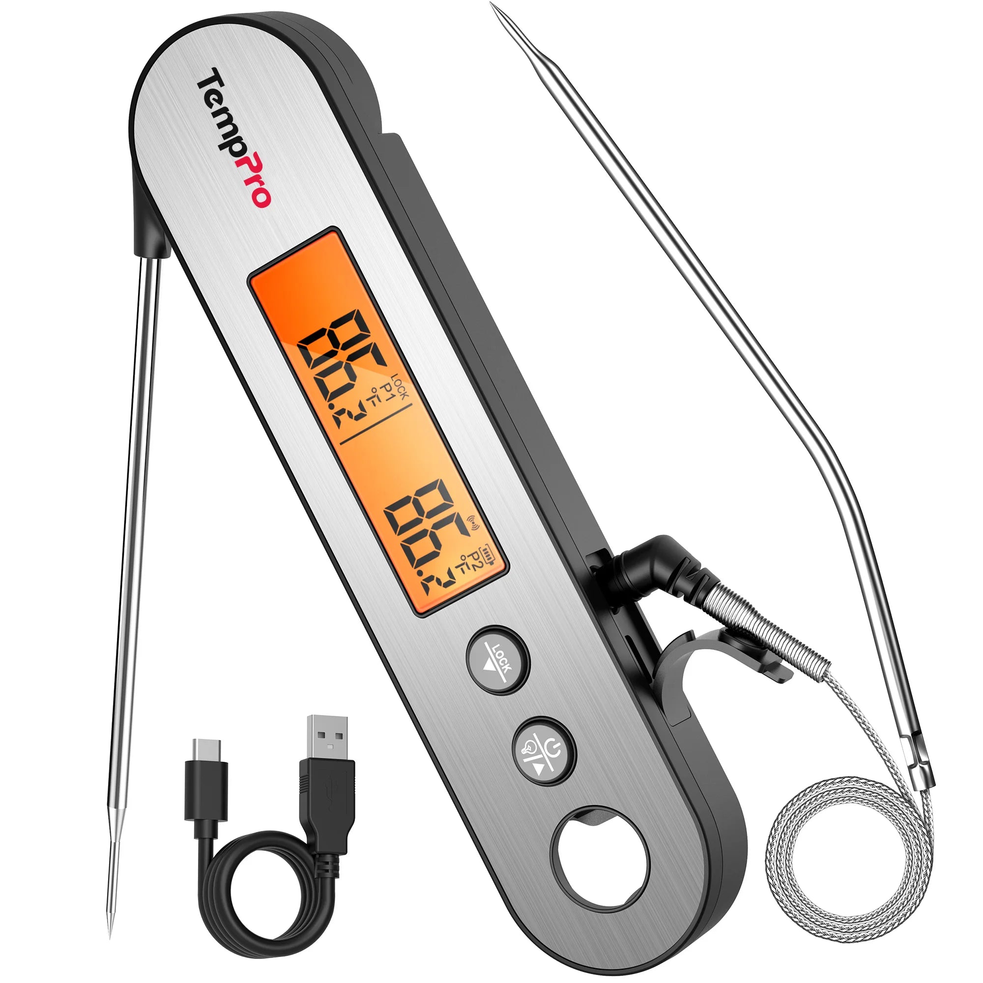 ThermoPro TP-610 digitální kuchyňský teploměr, stříbrný
