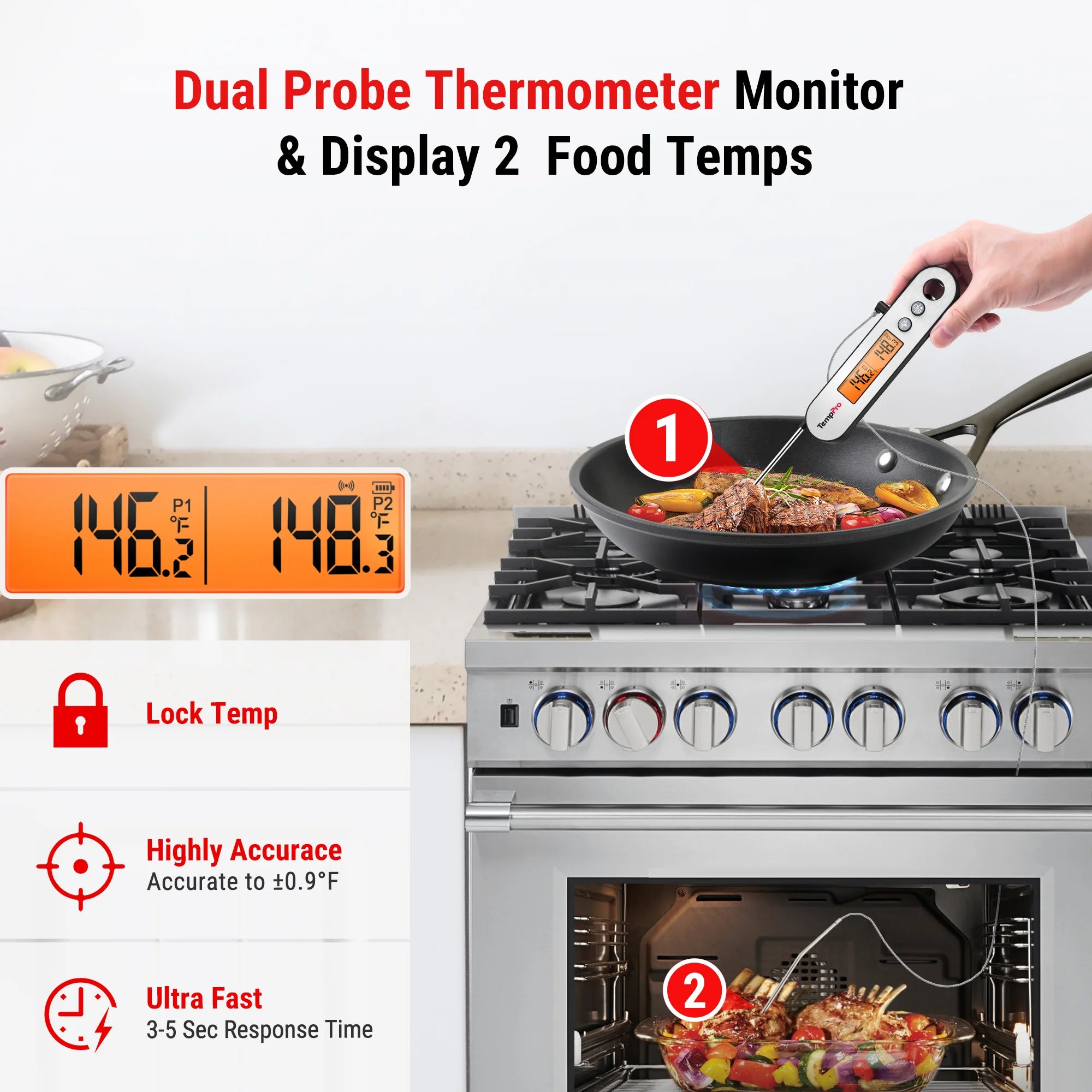 ThermoPro TP-610 digitální kuchyňský teploměr, stříbrný