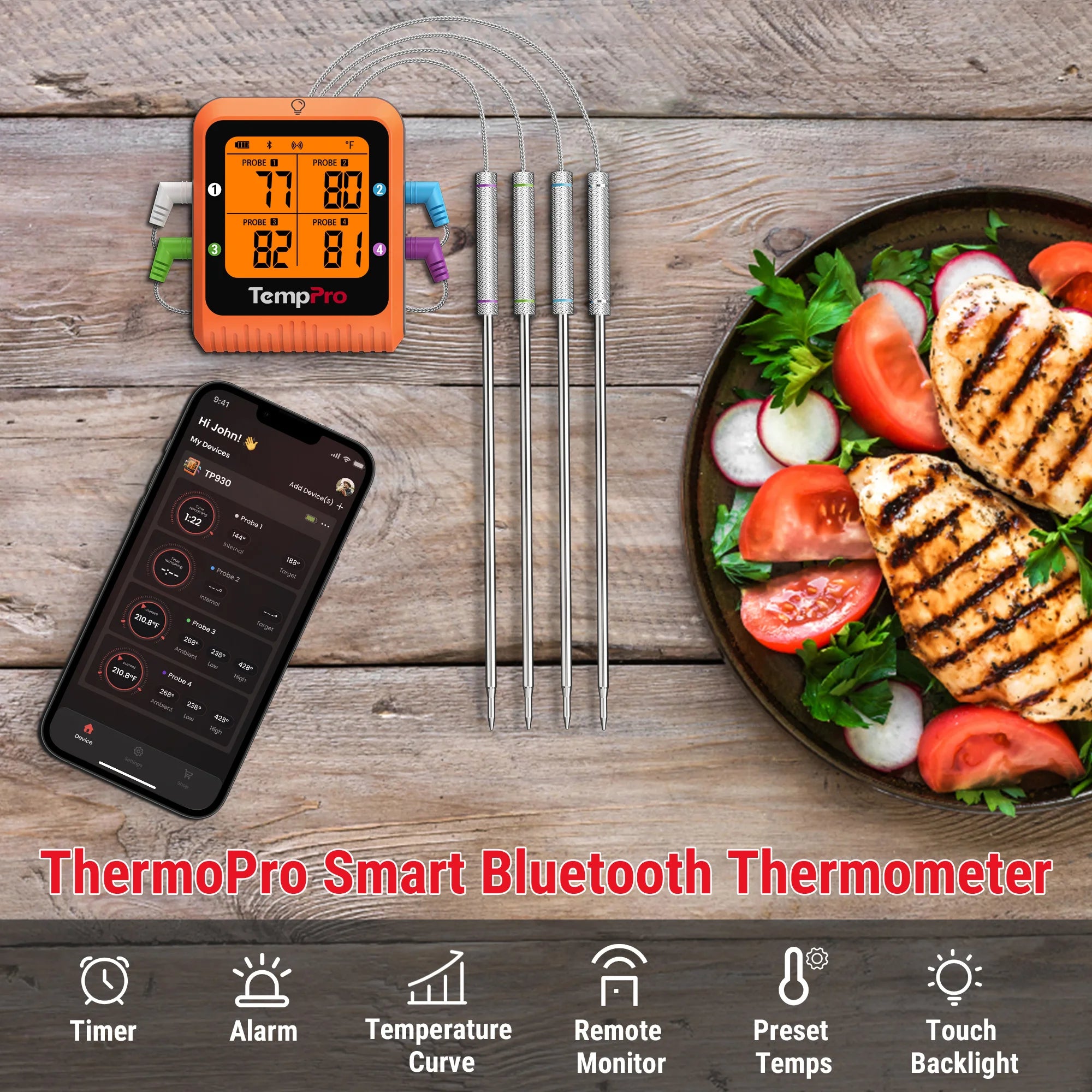 ThermoPro TP-930 digitální kuchyňský teploměr, čtyři sondy