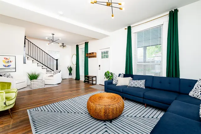 Highlands Farmhouse: Open living room and staircase