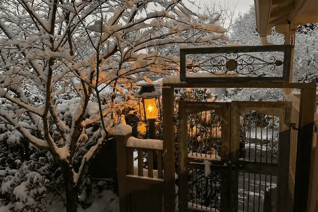 Cozy Cottage off Frankfort Ave | Louisville Studio: Garden gate in snow