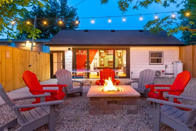 Courtside: Backyard fire pit at night