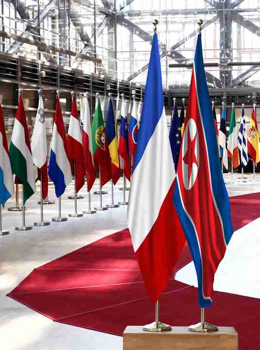France North Korea Flags