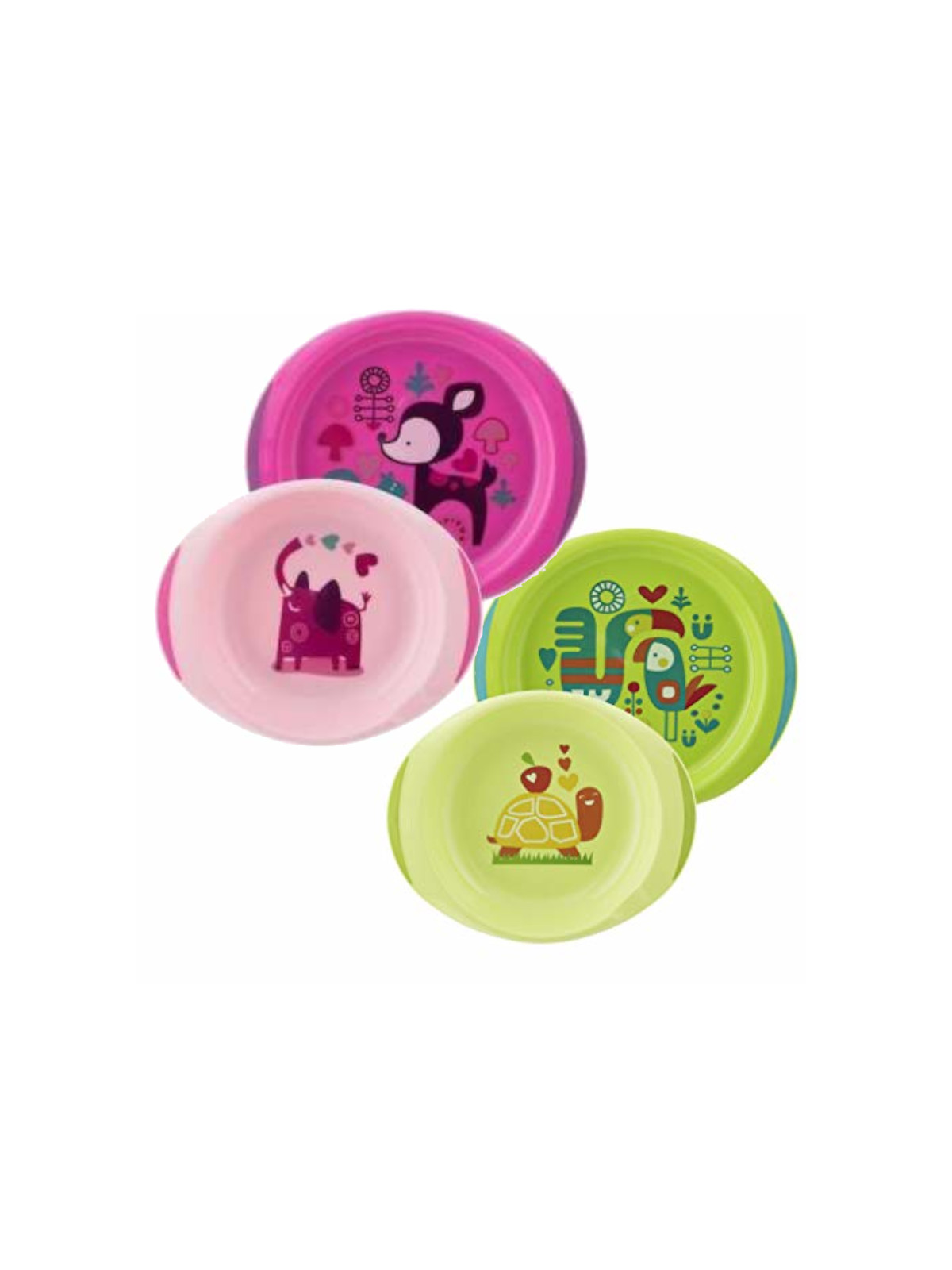 Set piatti 12 m+ rosa/verde <strong>colori assortiti</strong> - Chicco