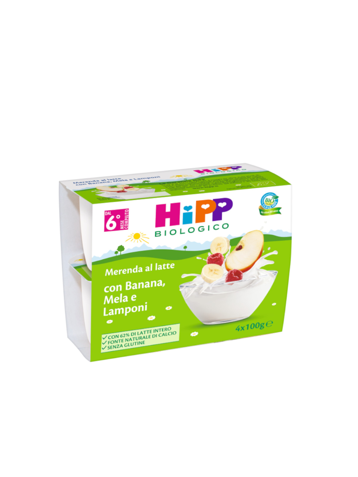 Merenda latte mela, banana, lampone 4x100g - Hipp