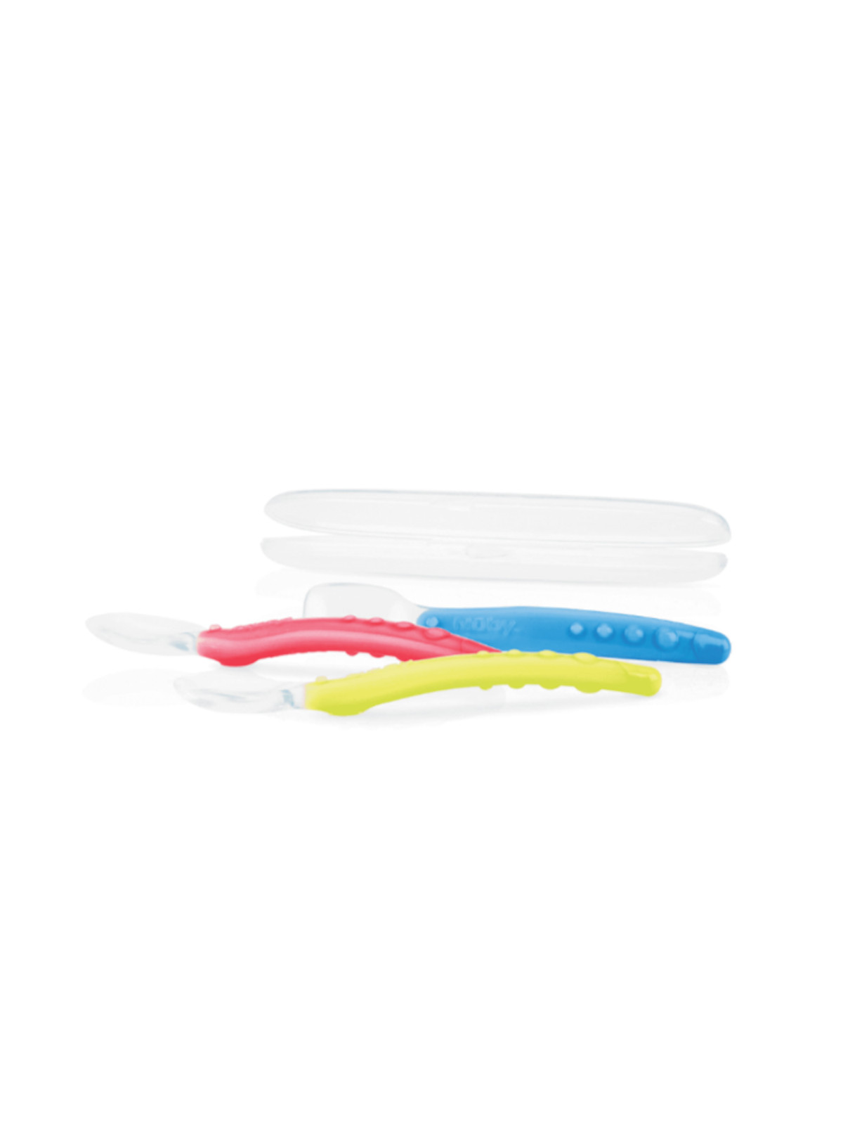 Cucchiaino in silicone con custodia 3 m+ <strong>colori assortiti</strong> - NUBY