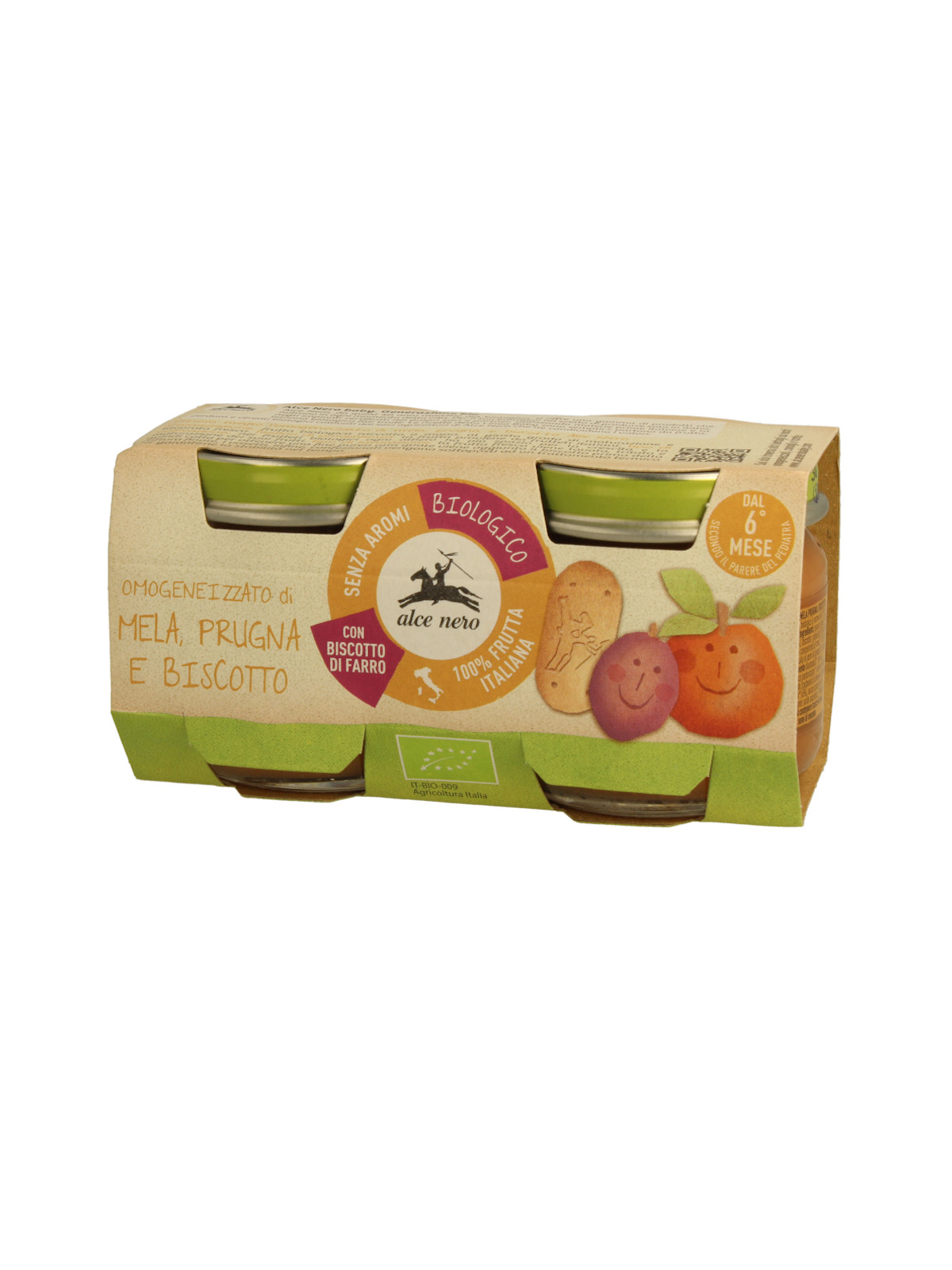 Omogeneizzato mela prugna biscotto baby food bio alce nero 80g*2 - Alce Nero