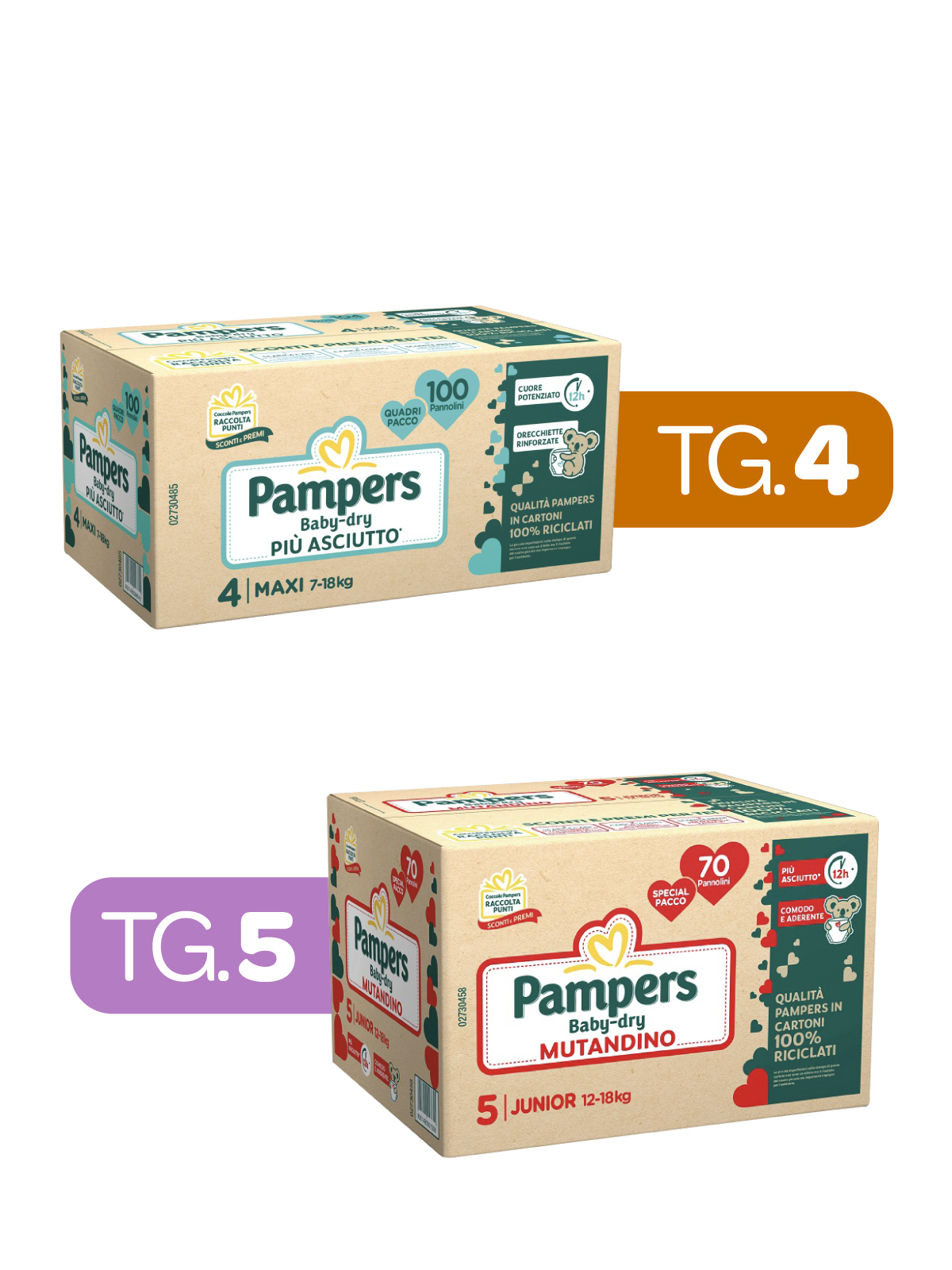 Pampers – quadri baby dry taglia 4 (7-18 kg) – 104 pz + special pack baby dry mutandino junior taglia 5 (12-18 kg) – 70 pz -