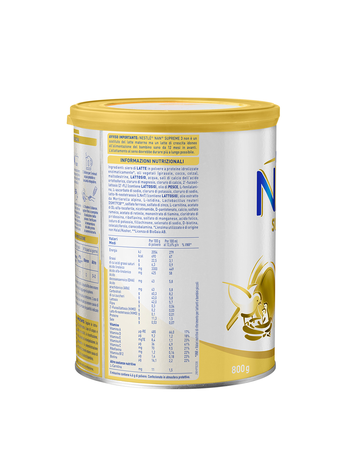 Nestlé nan supreme 3 da 12 mesi latte di crescita in polvere latta 800g - Nestlé