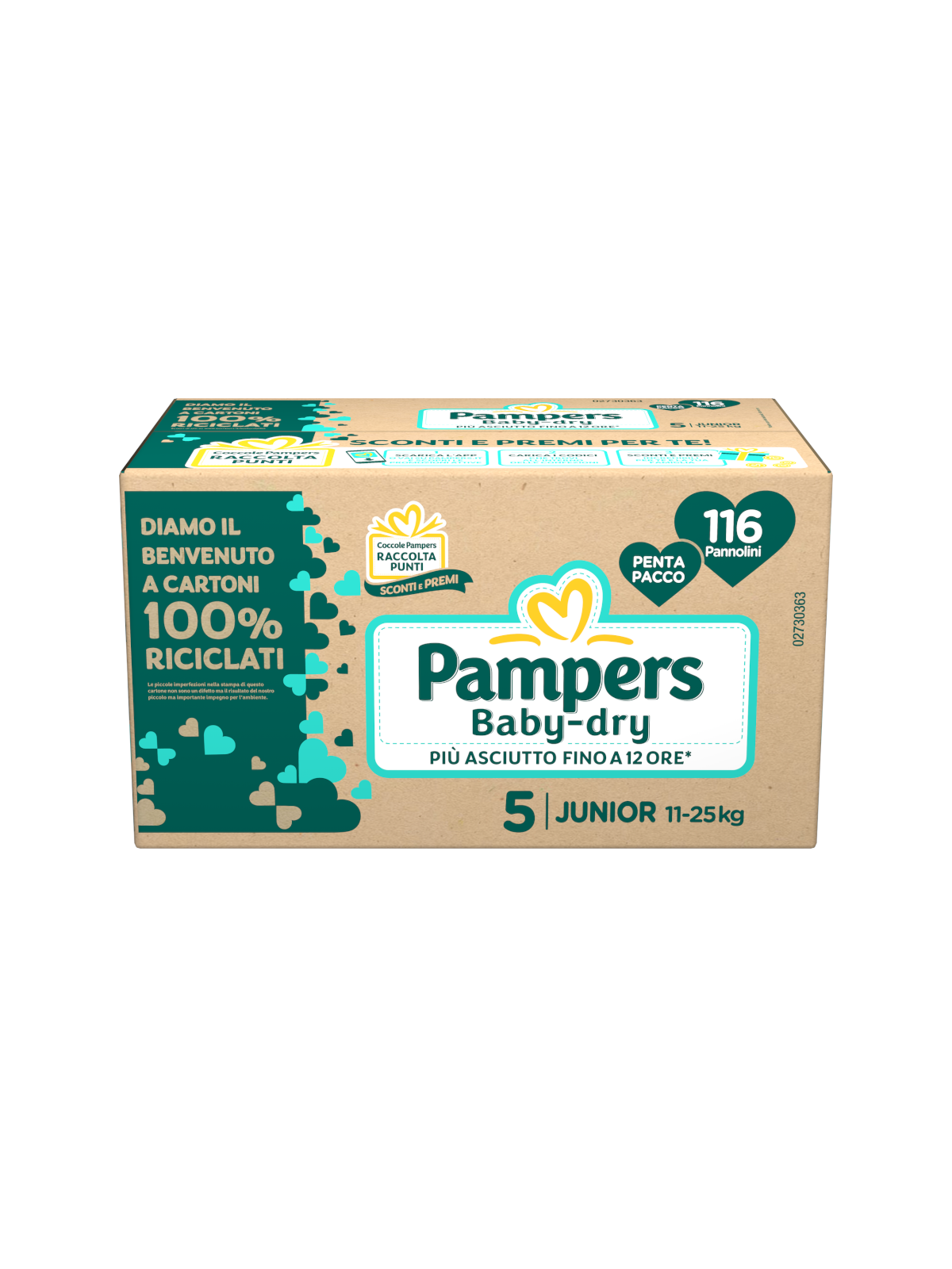 Pampers - baby dry junior, 116 pannolini, taglia 5 (11-25 kg) - Pampers