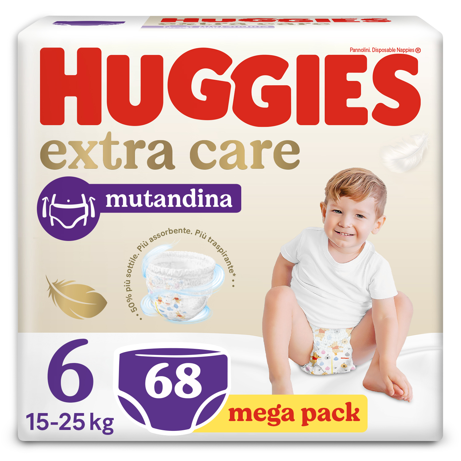 Huggies pannolini extra care mutandina mega pack tg. 6 (15-25 kg), 68 pannolini - Huggies