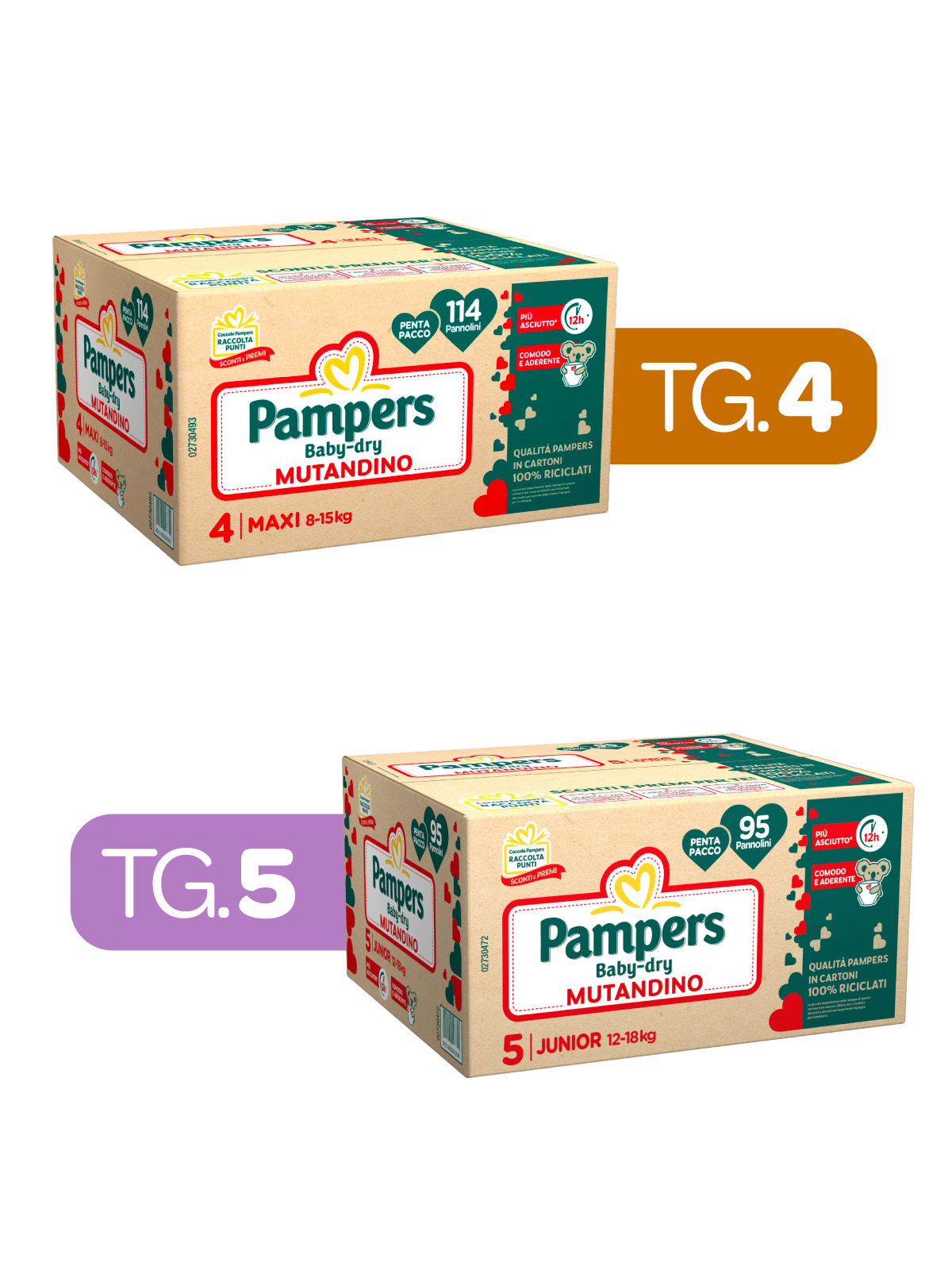 Pampers – baby dry mutandino tg. 4 x114 pz + mutandino baby dry tg. 5 x95 pz - 