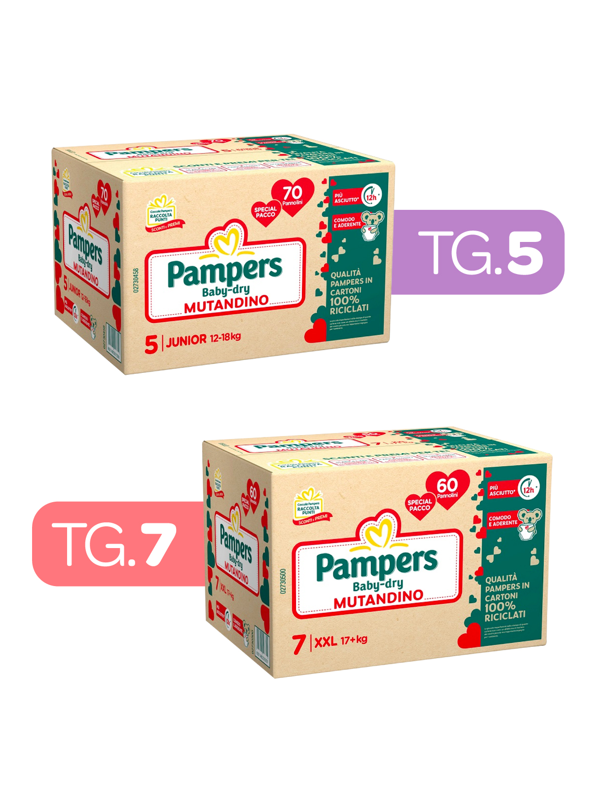 Pampers – special pack baby dry mutandino junior taglia 5 (12-18 kg) – 70 pz + baby dry mutandino xxl taglia 7 (17+ kg) - 60 pz - 