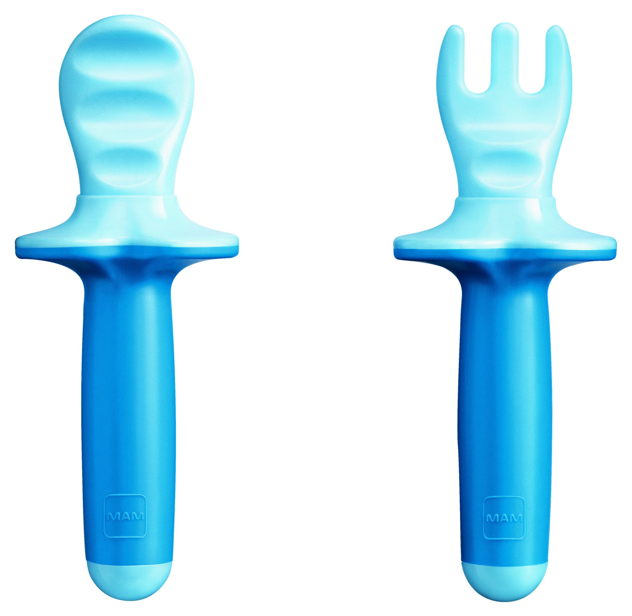 Mam dipper set, set posate con forchetta e cucchiaio, 6+ mesi, azzurro - MAM