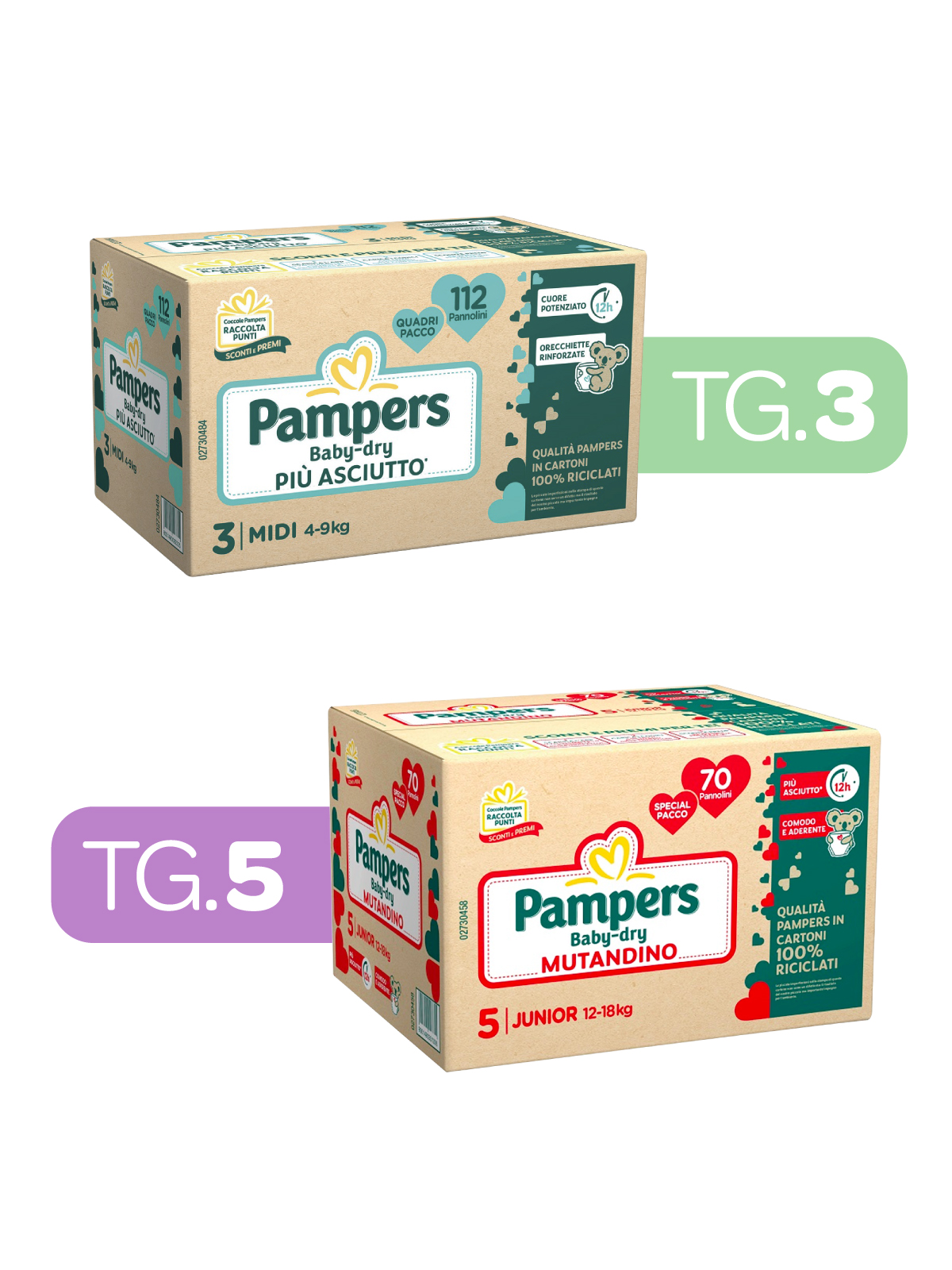 Pampers – quadri baby dry taglia 3 (4-9 kg) – 112 pz + special pack baby dry mutandino junior taglia 5 (12-18 kg) – 70 pz - 
