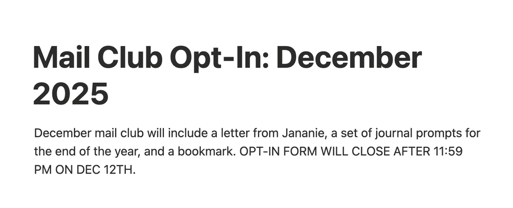 MAIL CLUB OPT-IN ADDRESS FORM! Opt-in by Dec 12th 11:59 PM!