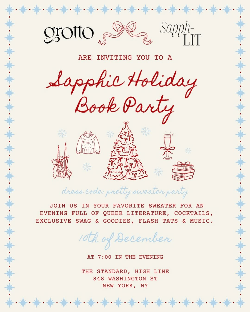 Join grotto and Sapph-Lit for our second annual holiday book fair in NYC! 📖🍸☃️