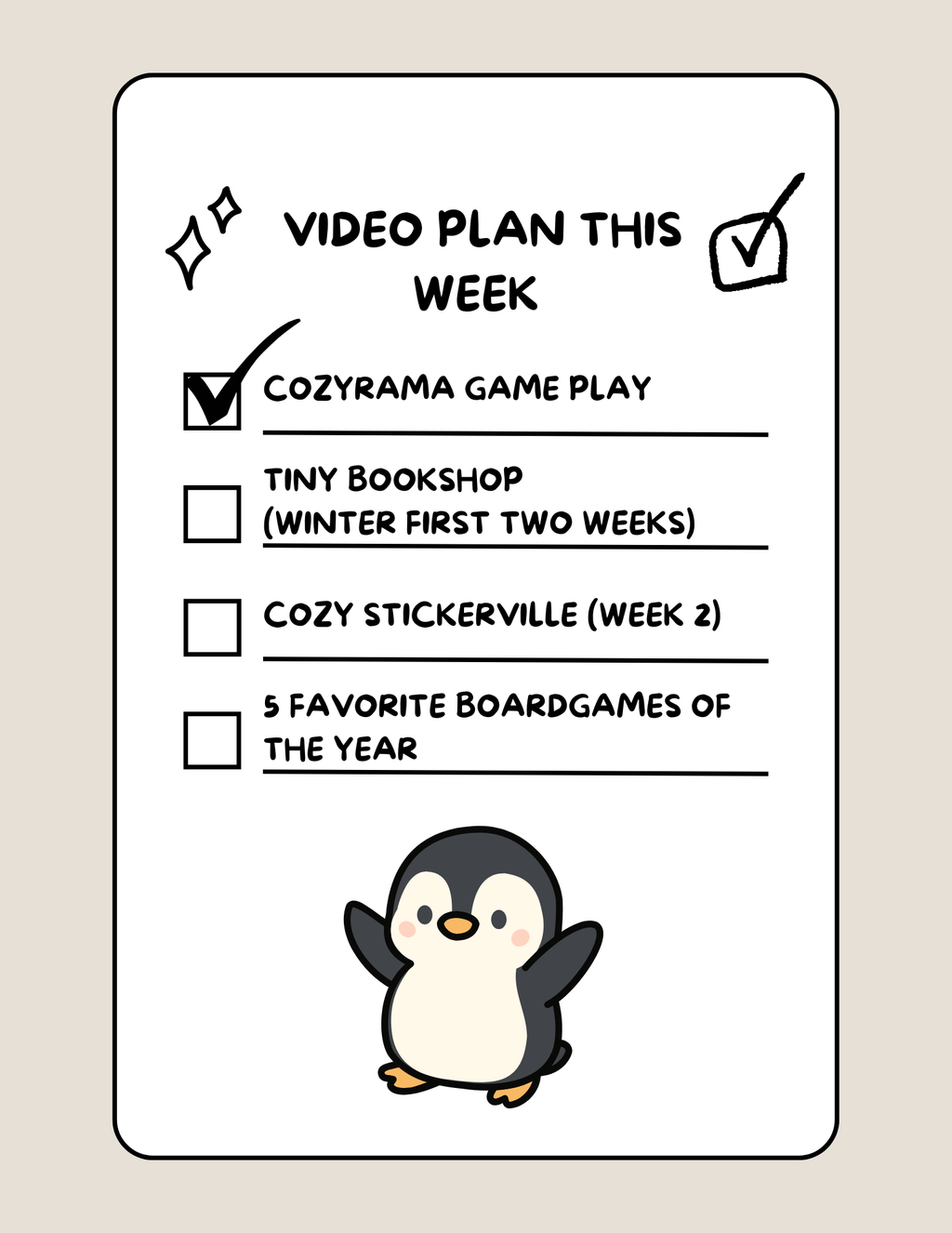 Youtube video plan for the Week!