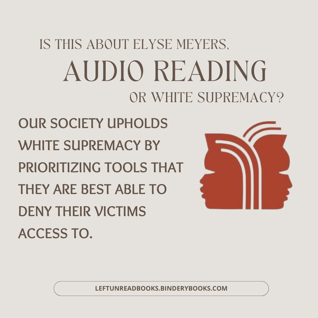 Is this about Elyse Meyers, audio reading or white supremacy? 