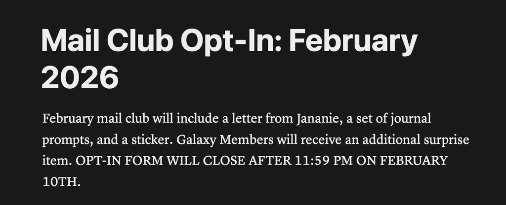 MAIL CLUB OPT-IN ADDRESS FORM! Opt-in by February 10th 11:59 PM!