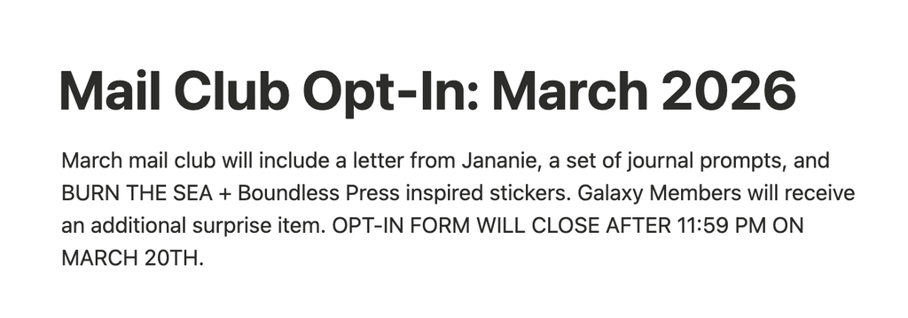MAIL CLUB OPT-IN ADDRESS FORM! Opt-in by March 20th 11:59 PM!