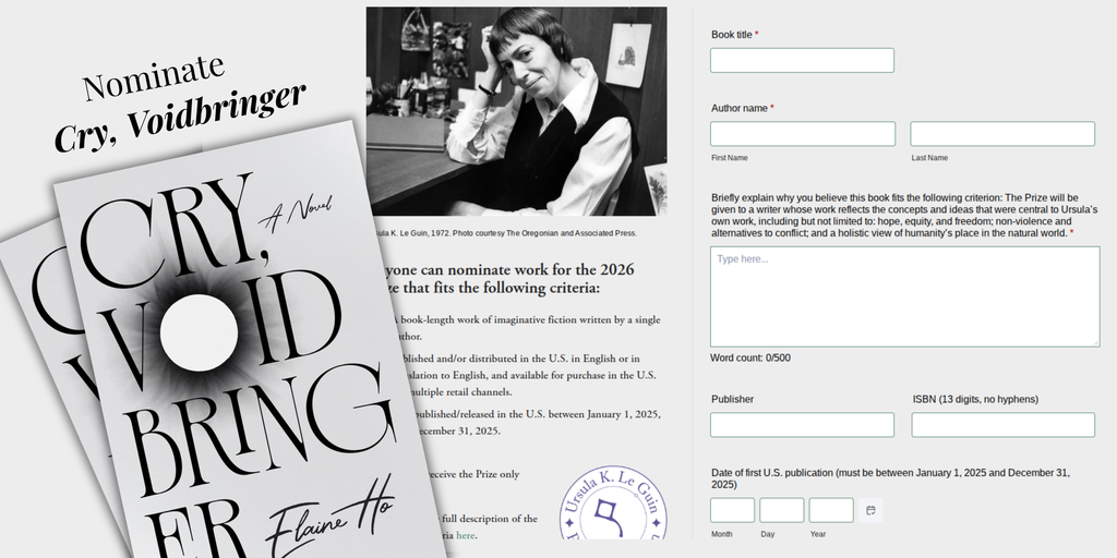 Help Cry, Voidbringer win the Ursula K. Le Guin