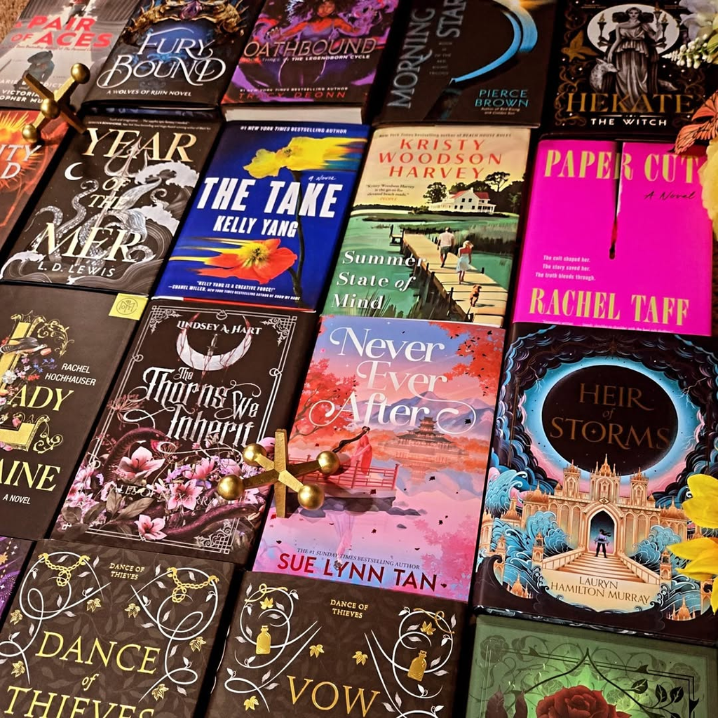 Flatlay Friday 💜🩷 but make it books Im super excited about for when I catch up on ARCs and get sup