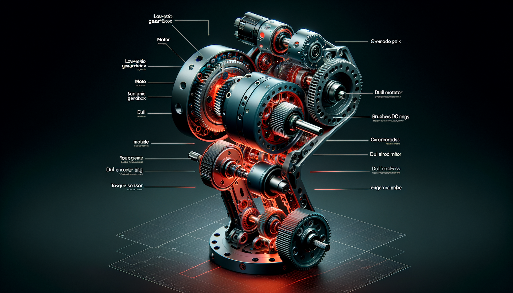 Exploded view of quasi-direct drive actuator components for humanoid robot joint
