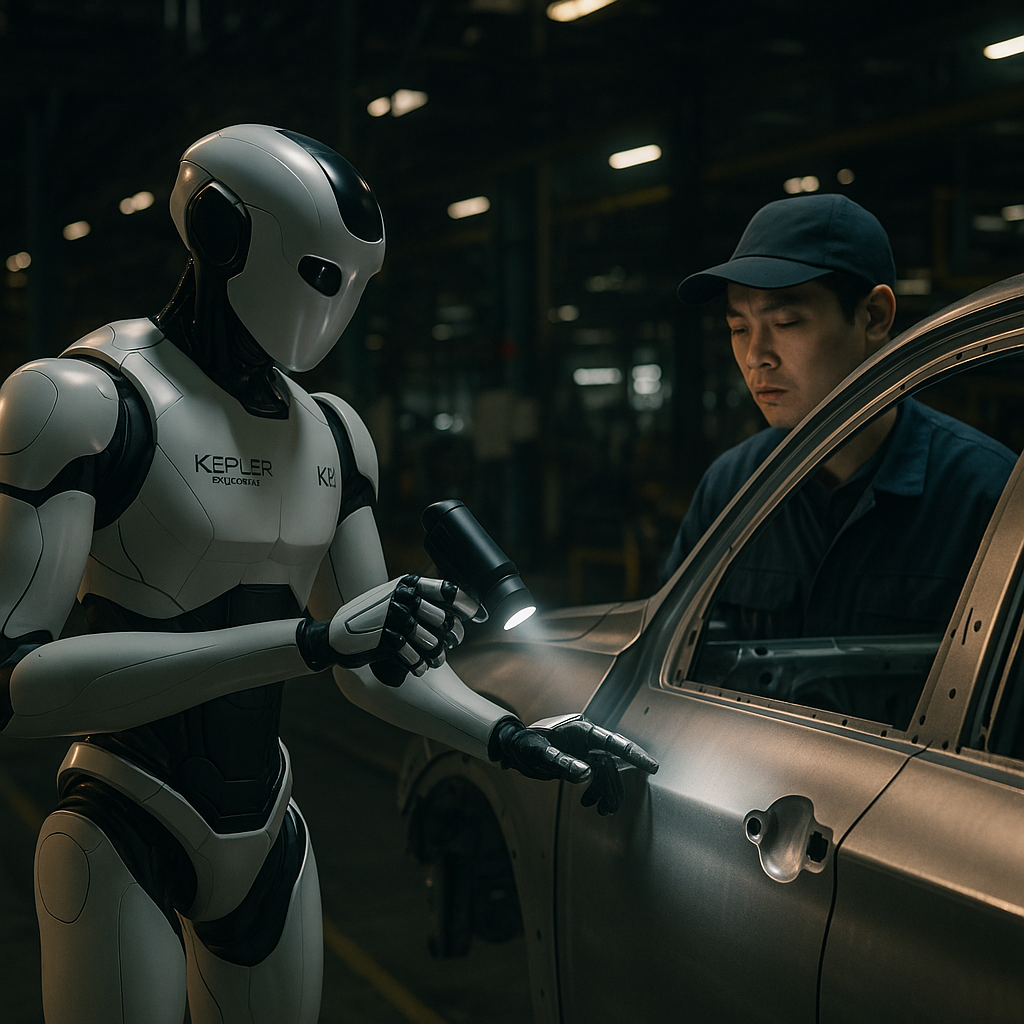Kepler K2 humanoid robot working alongside human in automotive factory