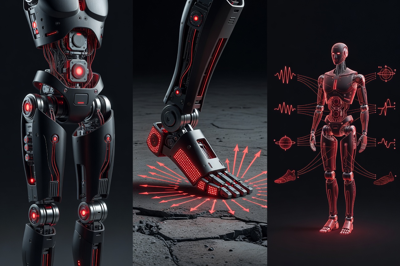 Robot foot sensors measuring ground reaction forces on uneven floor