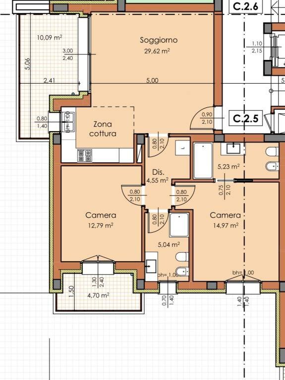 Villanova. Appartamento nuovo con terrazza e 2 bagni