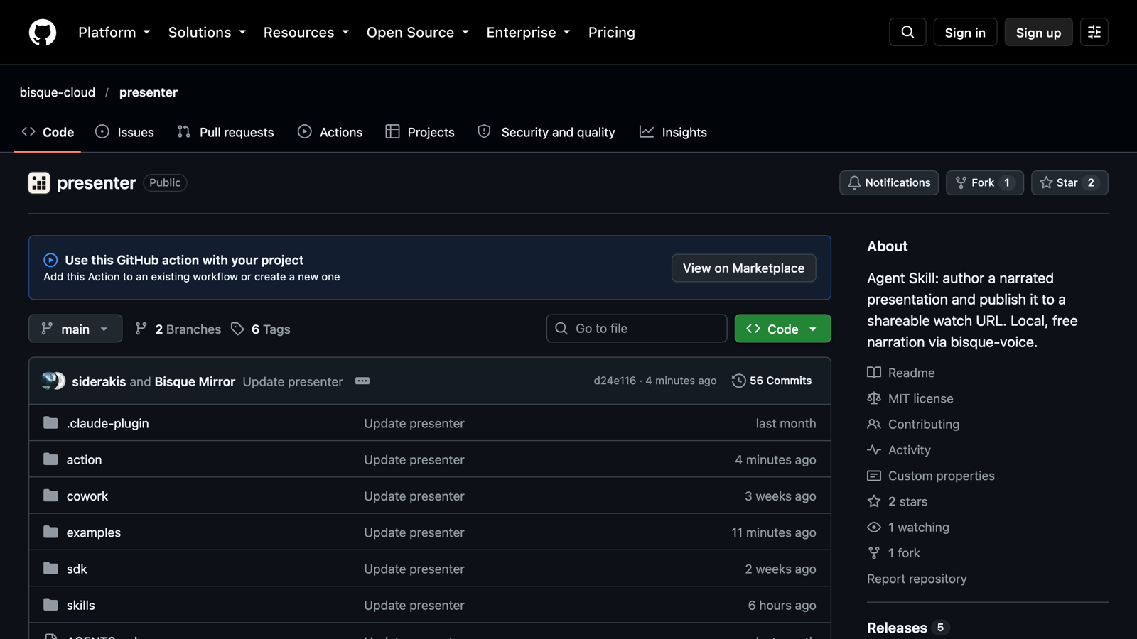 The bisque-cloud/presenter repository on GitHub