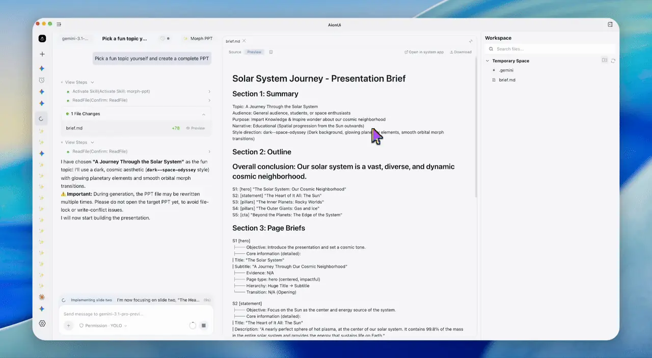 An agent driving a live PowerPoint build with OfficeCLI
