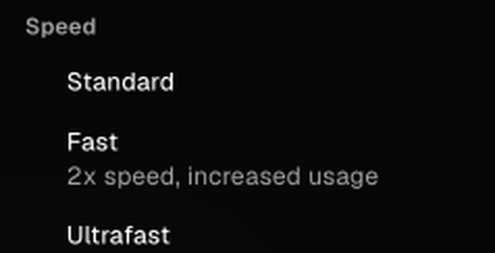 The Speed section of an Orca Codex chat's options menu: Standard, Fast (2x speed, increased usage) and Ultrafast