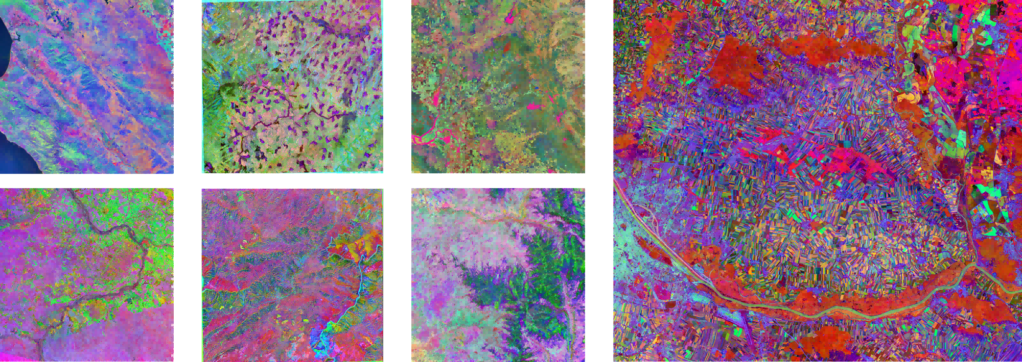 False-color rendering of a real TESSERA embedding field over land