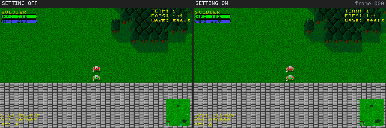 A level 12 soldier against a fighter casting Disarm, setting off on the left and on on the right