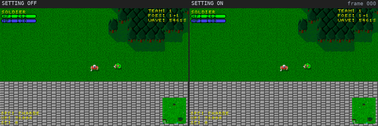 An enemy thief tries to charm the soldier a player is driving, setting off on the left and on on the right