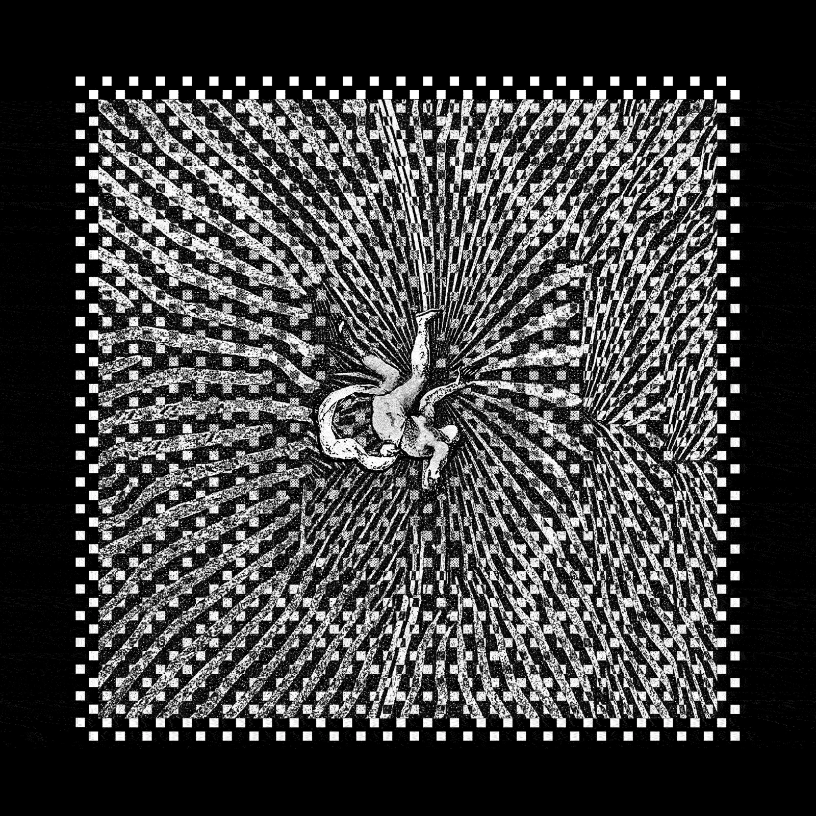 Etched figure at the center of radiating lines, the site's art for delegation